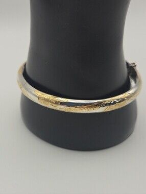Vintage Sterling Silver-Tone Floral Engraved Bangle Bracelet
